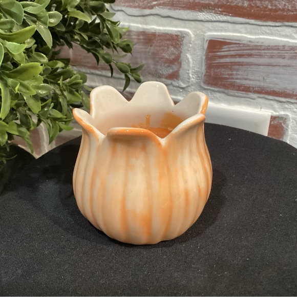 “3/$15” - Ceramic Crafted Candle Holder With Candle - Never Lit - Orange & White - Picture 4 of 8
